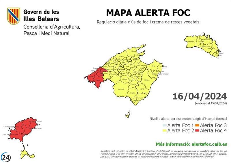 Ibiza y Mallorca en alerta 4 por alto riesgo de incendios forestales.