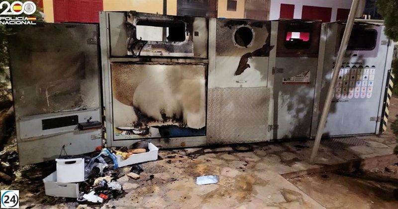 Mujer arrestada por incendiar contenedores en Palma