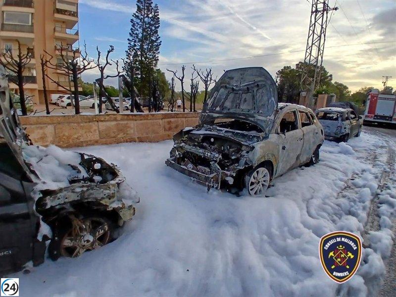 Incendio en Las Palmeras consume cuatro vehículos y tres motos.