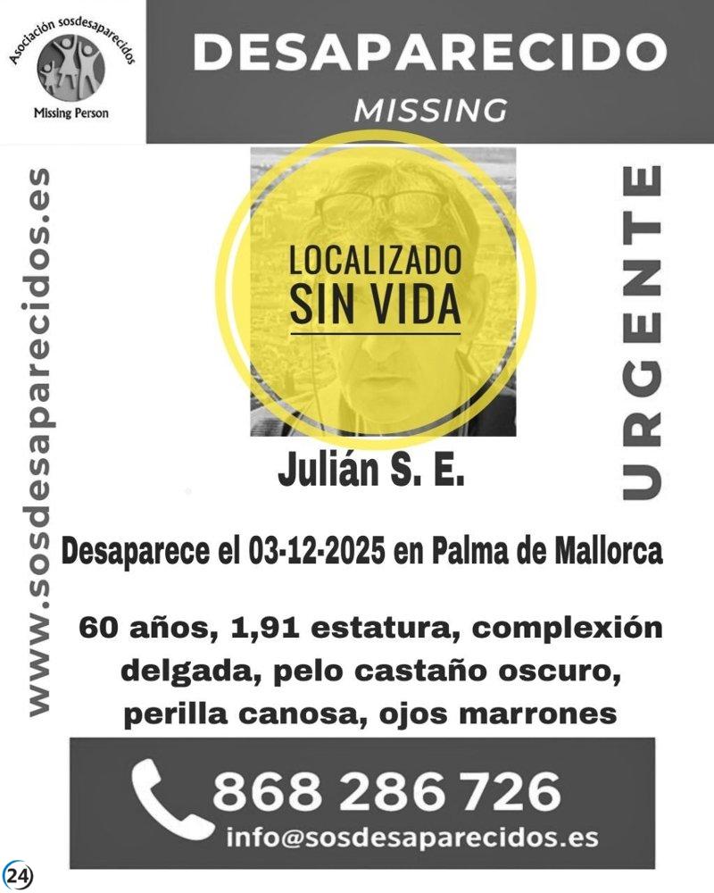 Encuentran sin vida al hombre de 60 años desaparecido en Palma desde el 3 de diciembre.