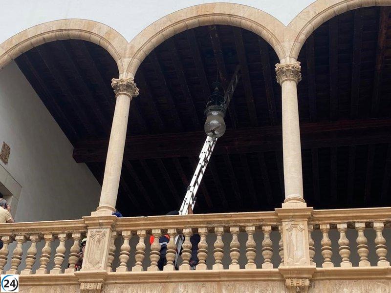 Bomberos de Palma rescatan pájaro atrapado en la Audiencia Provincial.